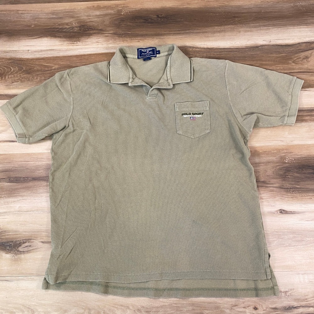 Vintage Polo Sport Ralph Lauren Shirt Mens XL Sage Green Textured Pique Flag 90s